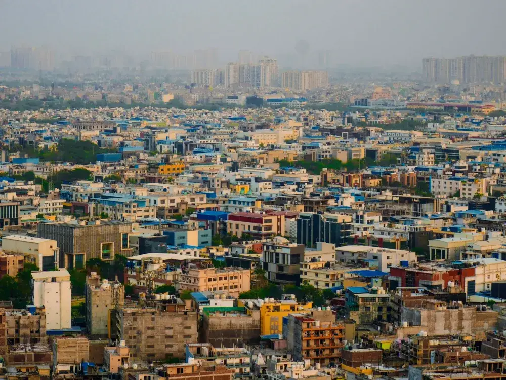 Dense city neighbourhoods seen from above